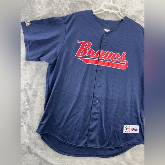 VTG NWT Atlanta Braves Majestic USA Made Jersey Adult XL Blue MLB Team Apparel - Picture 2 of 16